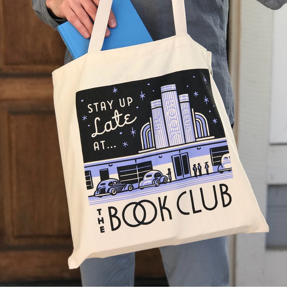 Stay Up Late at the Book Club tote bag - book bag